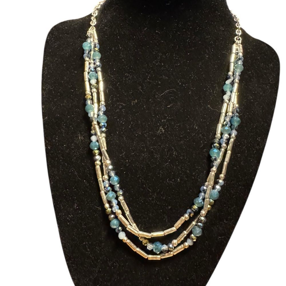 Style &Co silver tone blue beaded layered and 18”+3” extender Necklace